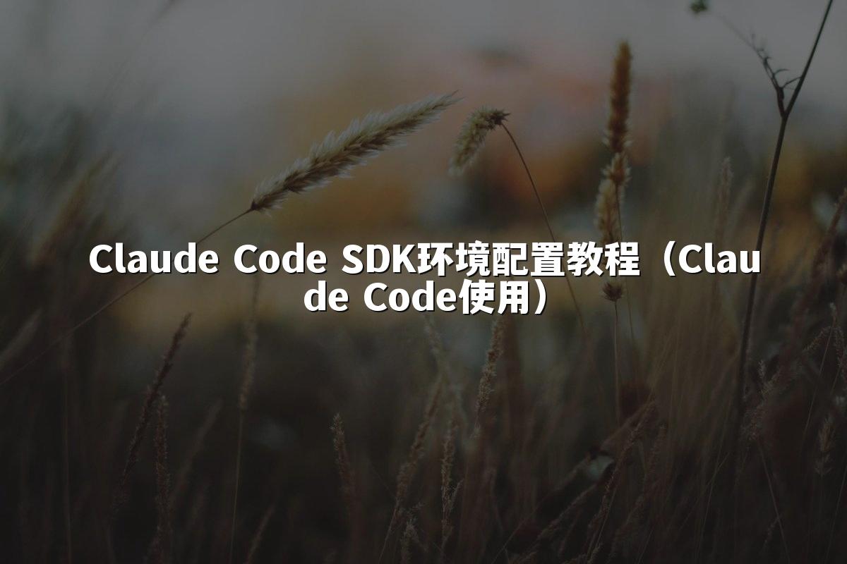 Claude Code SDK环境配置教程（Claude Code使用）